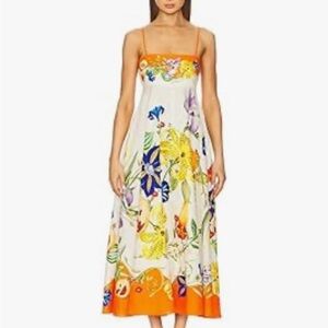 Vibrant Floral Maxi Dress in Orange and White